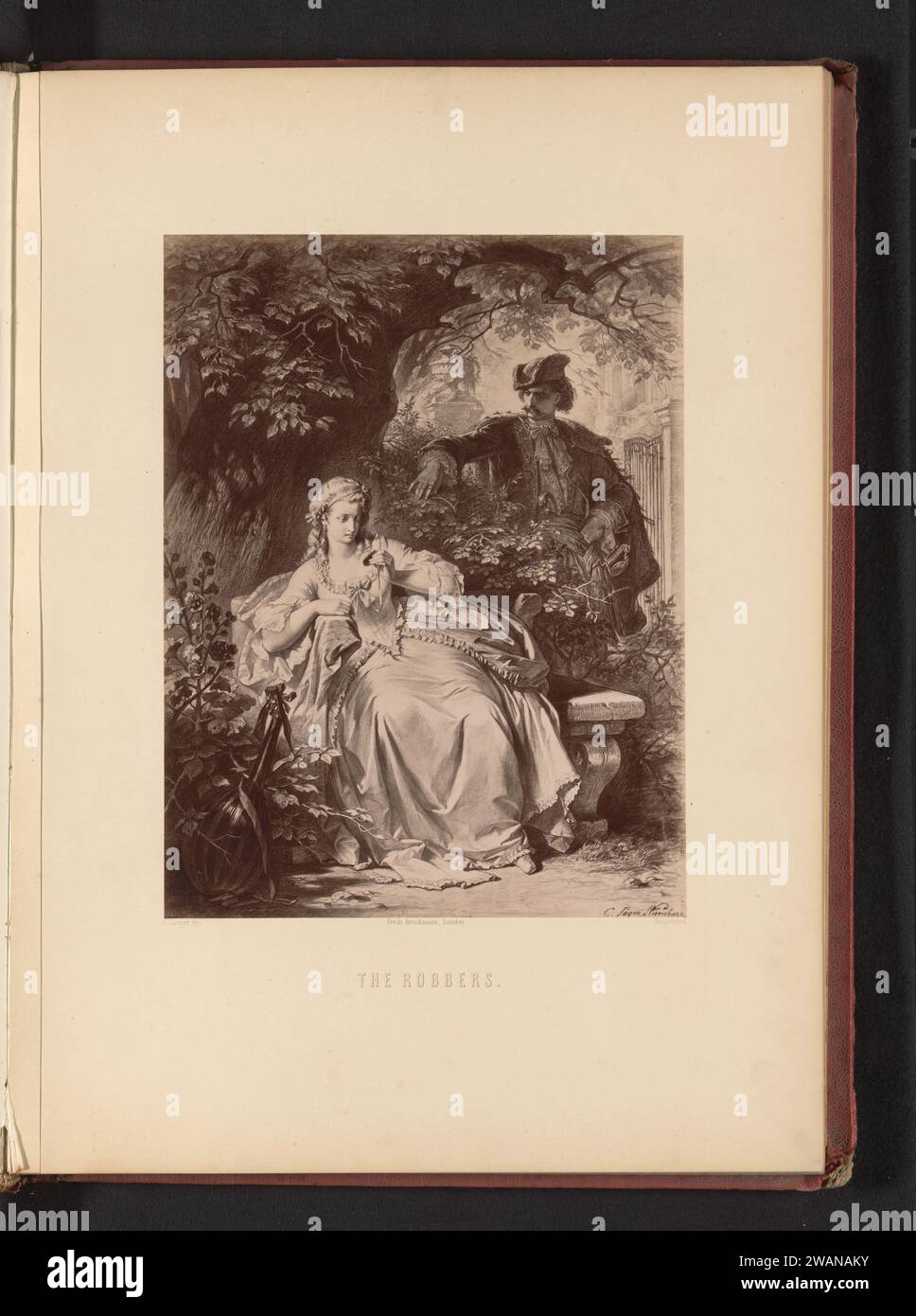 Fotoproduktion einer Zeichnung einer Szene aus einem Theaterstück von Friedrich Schiller mit einem bevorstehenden Raub, von Carl Jaeger, Friedrich Bruckmann, nach Carl Jaeger, um 1870 - in oder vor ca. 1875 fotografiert London (möglicherweise) fotografische Trägeralbumen-Druckraub Stockfoto