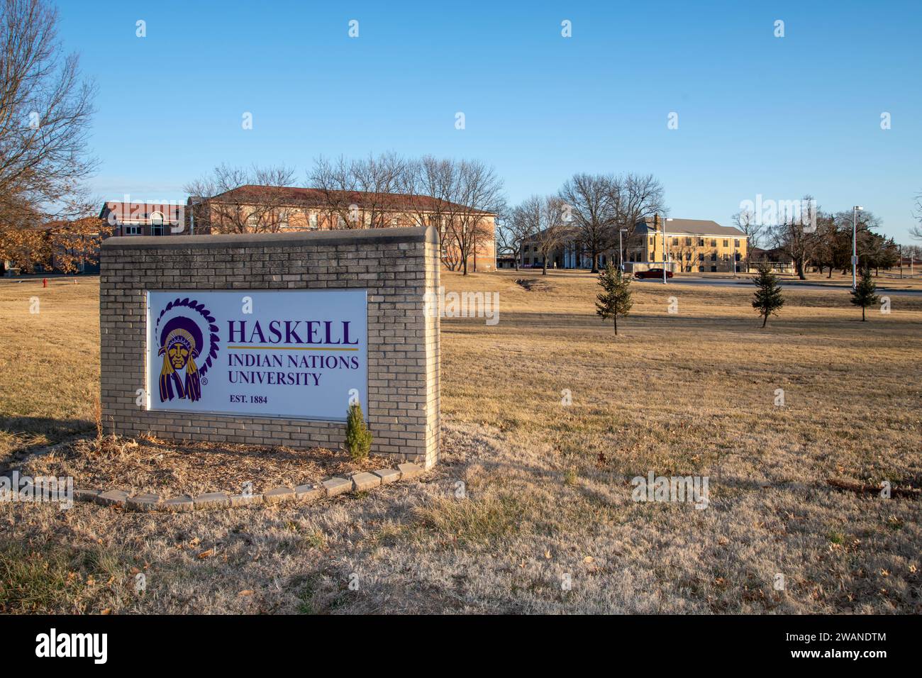 Lawrence, Kansas. Haskell Indian Nations University. Haskell bedient weiterhin die Bildungsbedürfnisse der Indianer und der Ureinwohner Alaskas Stockfoto