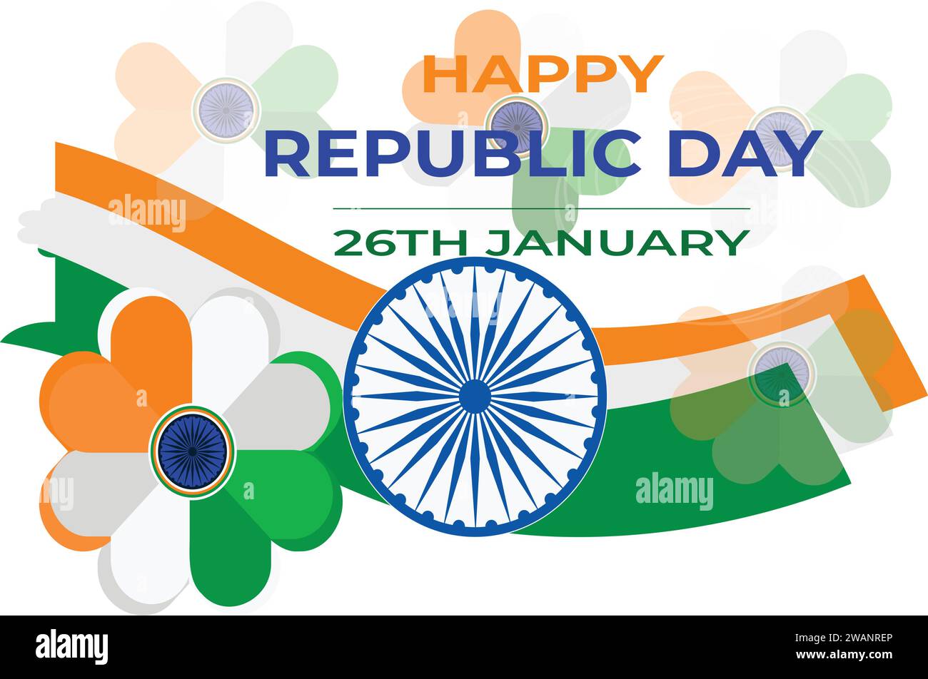 26. Januar Happy Republic Day of India. Indische Tricolor-Flagge (Abbildung) Stock Vektor
