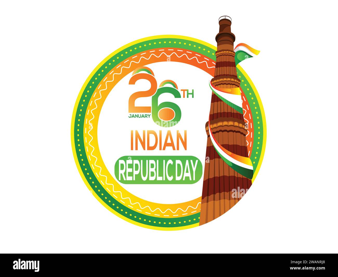 26. januar mit Flaggenkunst indianerfeier Happy republic Day Indien Grüße. Vektorgrafik. Stock Vektor