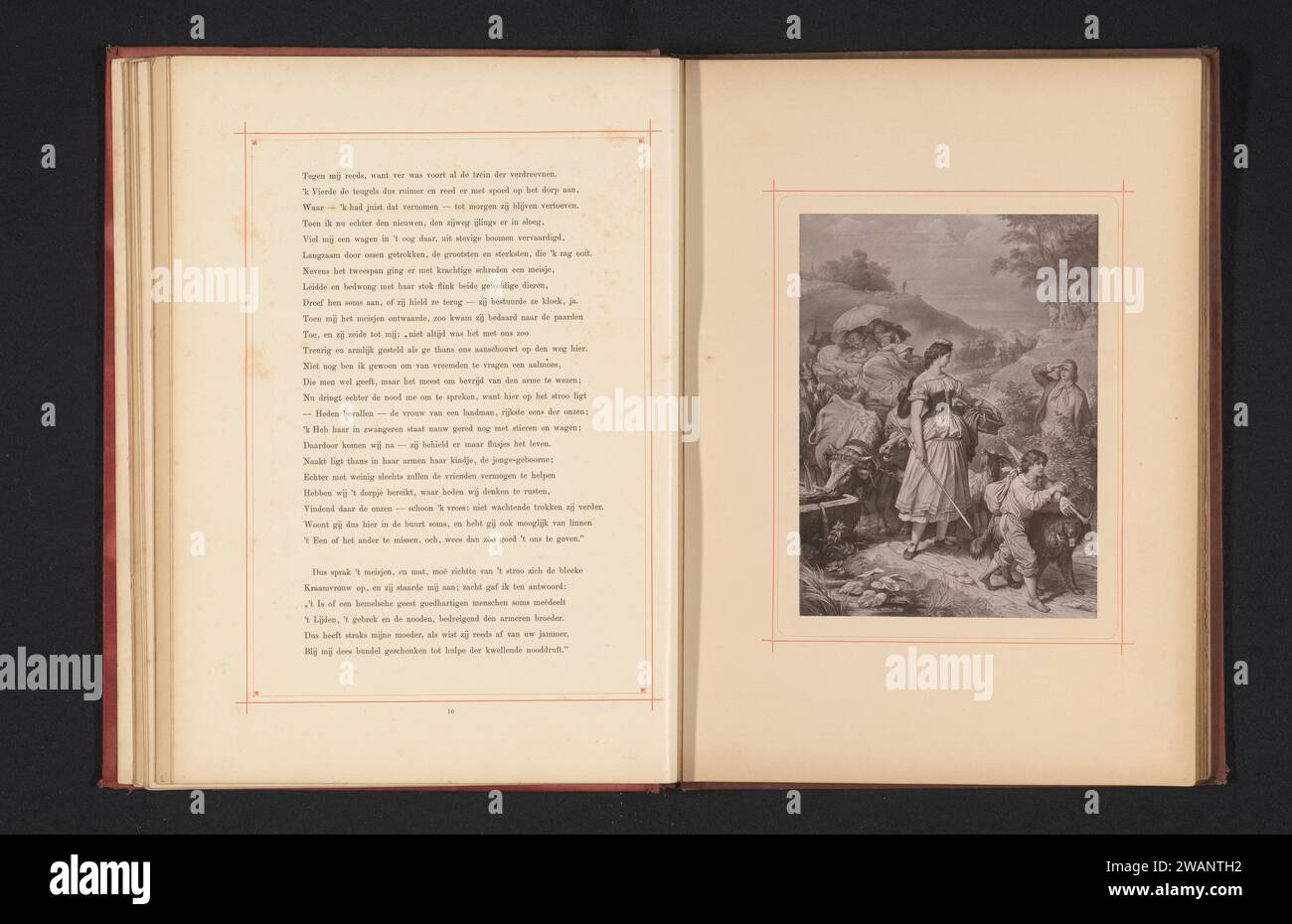Fotoproduktion einer Zeichnung, Hermann sieht Dorothea im Flüchtlingsstrom, Anonym, nach Julius Hofmann, ca. 1875 - ca. 1885 fotomechanisches Druckpapier Kollotypie Exil (der alten Regierung oder ihrer Anhänger). Kuh Stockfoto