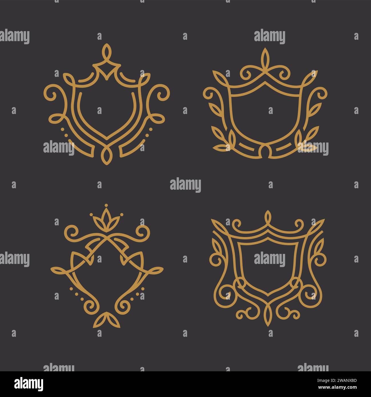 Premium lineare Schild Monogramm Vektor Logo Sammlung, elegante Wappen Blatt Stempel Icon Vektor Logo, blüht kalligraphische Monogramm Emblem Vorlage. Stock Vektor