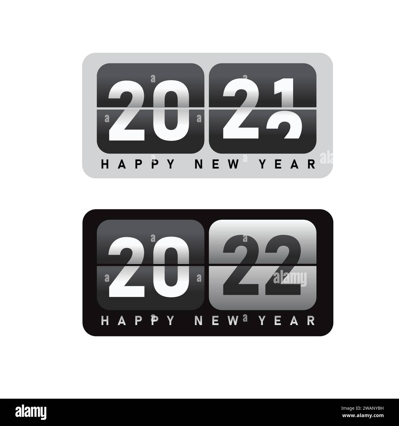Happy New Year 2021 mechanische Flip-Uhr-Konstruktion im Prozess des Flip. Karte „Happy New Year 2021“. Mechanischer Fahrplan in Bewegung Stock Vektor
