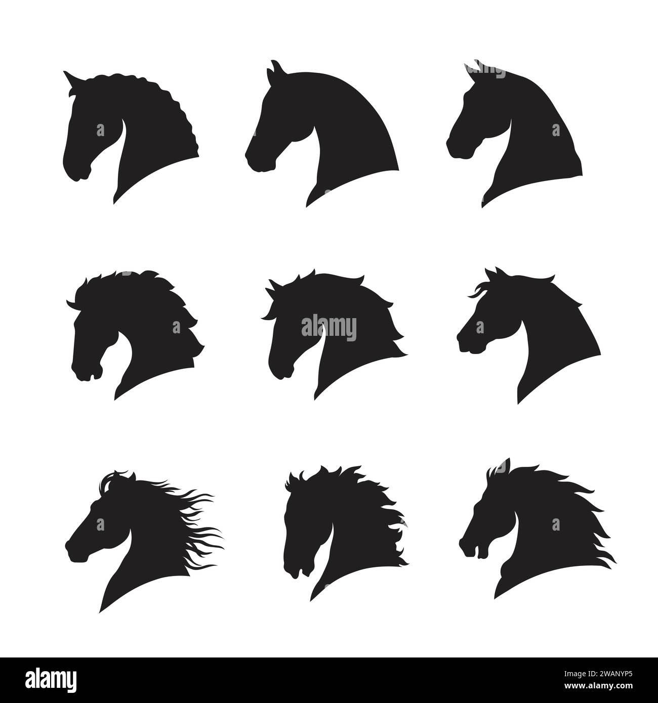 Pferd Kopf Silhouette Sammlung Vektor Illustration auf weißem Hintergrund Stock Vektor