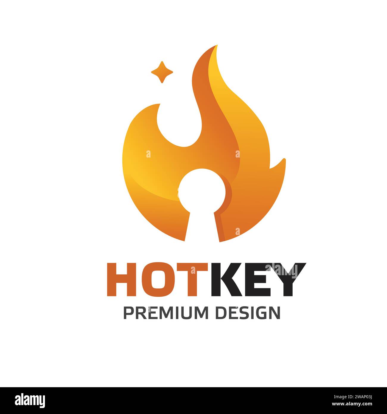 Design-Vorlage für Hotkey-Logo, Feuervorhängeschloss-Schlüssel. Logo-Symbol für Feuerflammenschlüssel. Stock Vektor