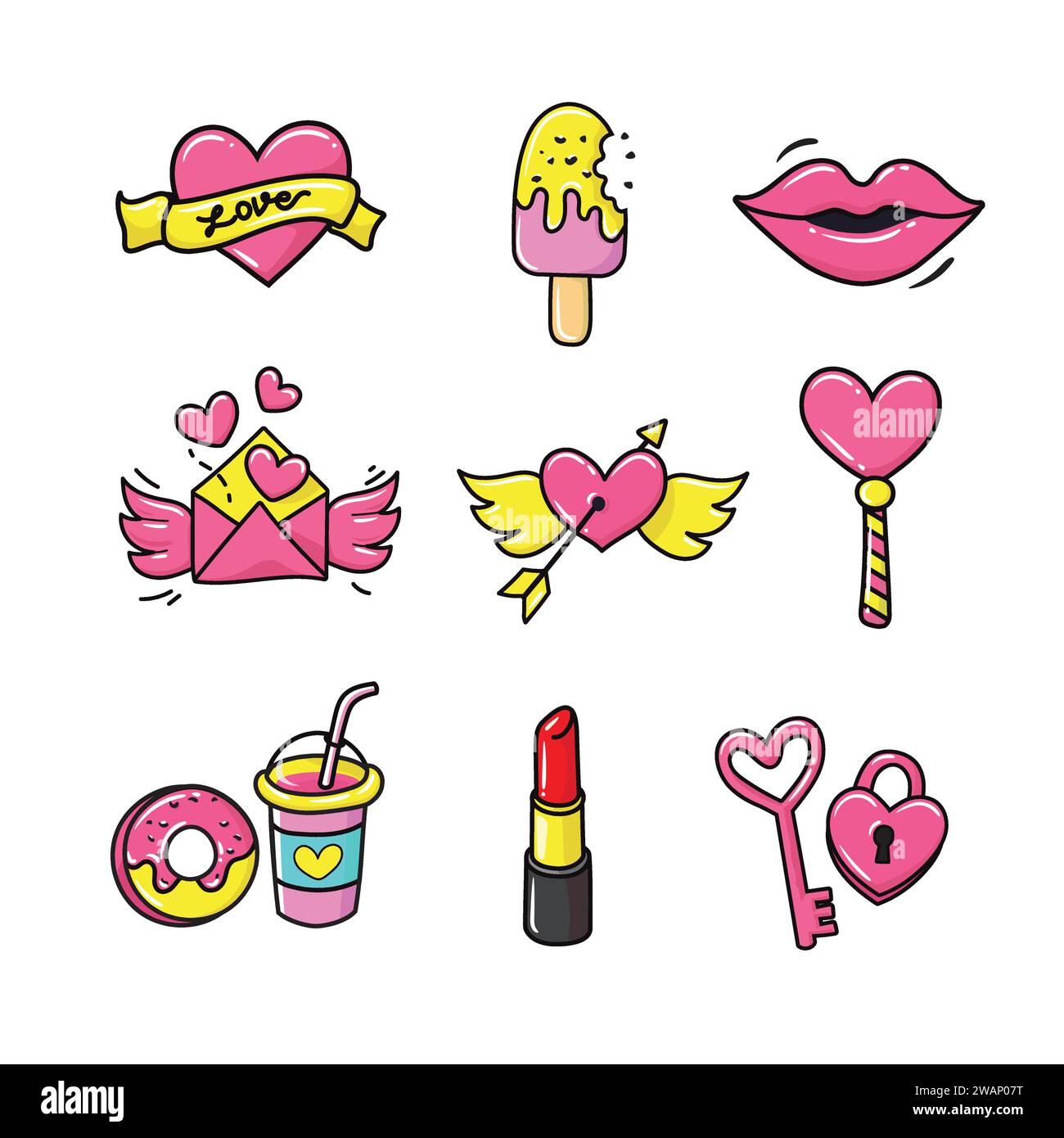 Kritzeleien niedliche Valentinselemente Vektor-Illustration Stock Vektor