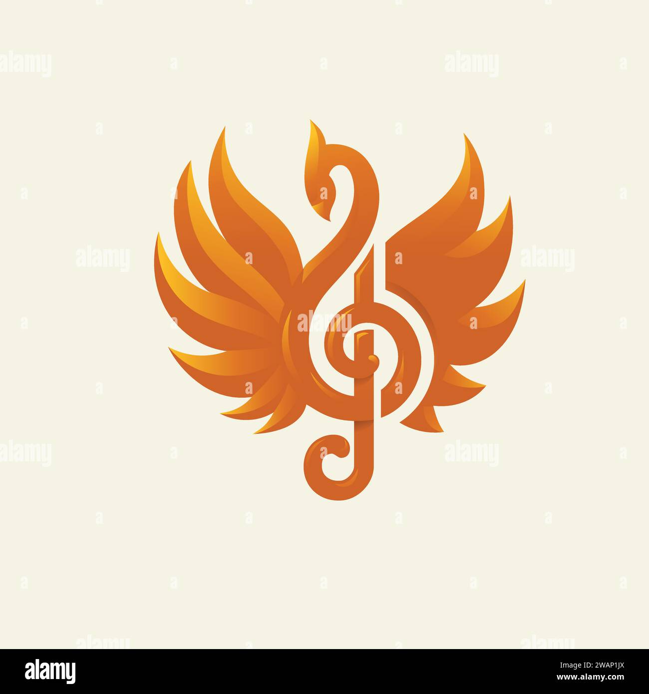 phoenix Vogel mit Notenvektorillustration, Musikstudio-Logo-Design Stock Vektor