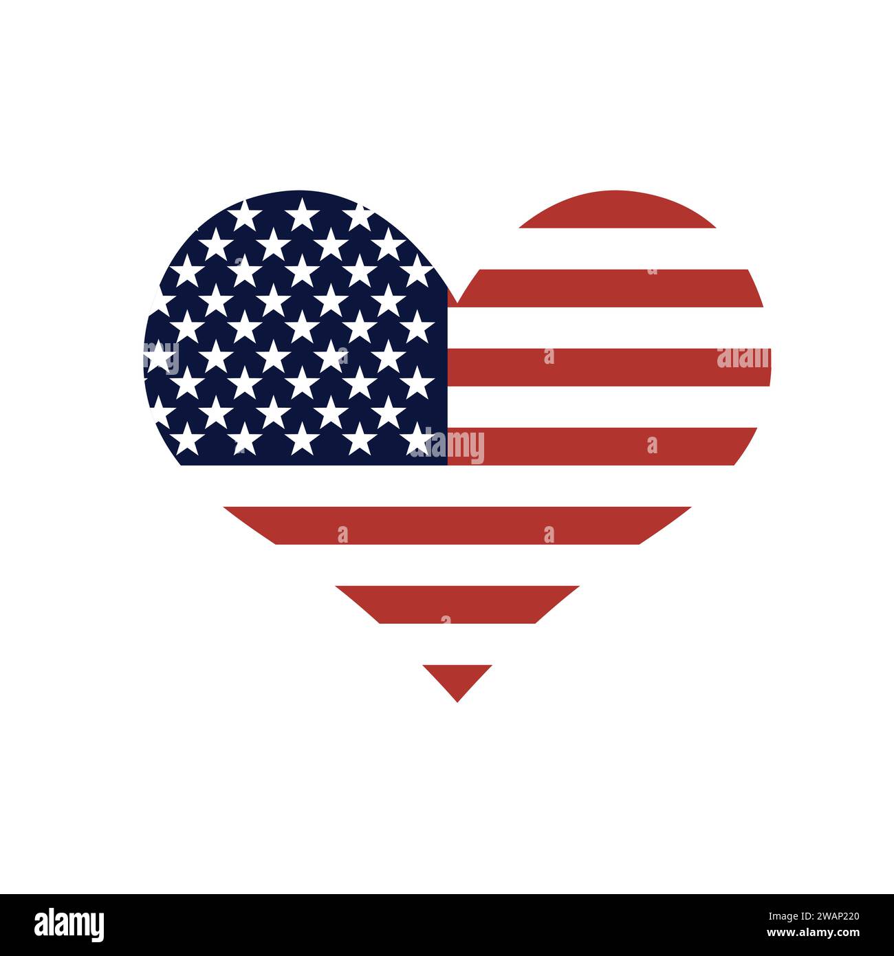 Amerikanische Flagge im Herzen auf weißem Hintergrund. Vektorsymbol . USA-Flagge. Farbfahne von united DISED . Stock Vektor