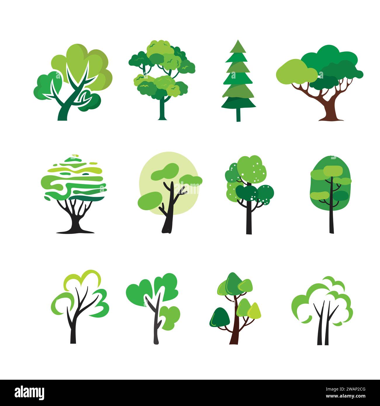 Kreatives einfaches Set von bunten Baum-Vektor-Illustration Stock Vektor