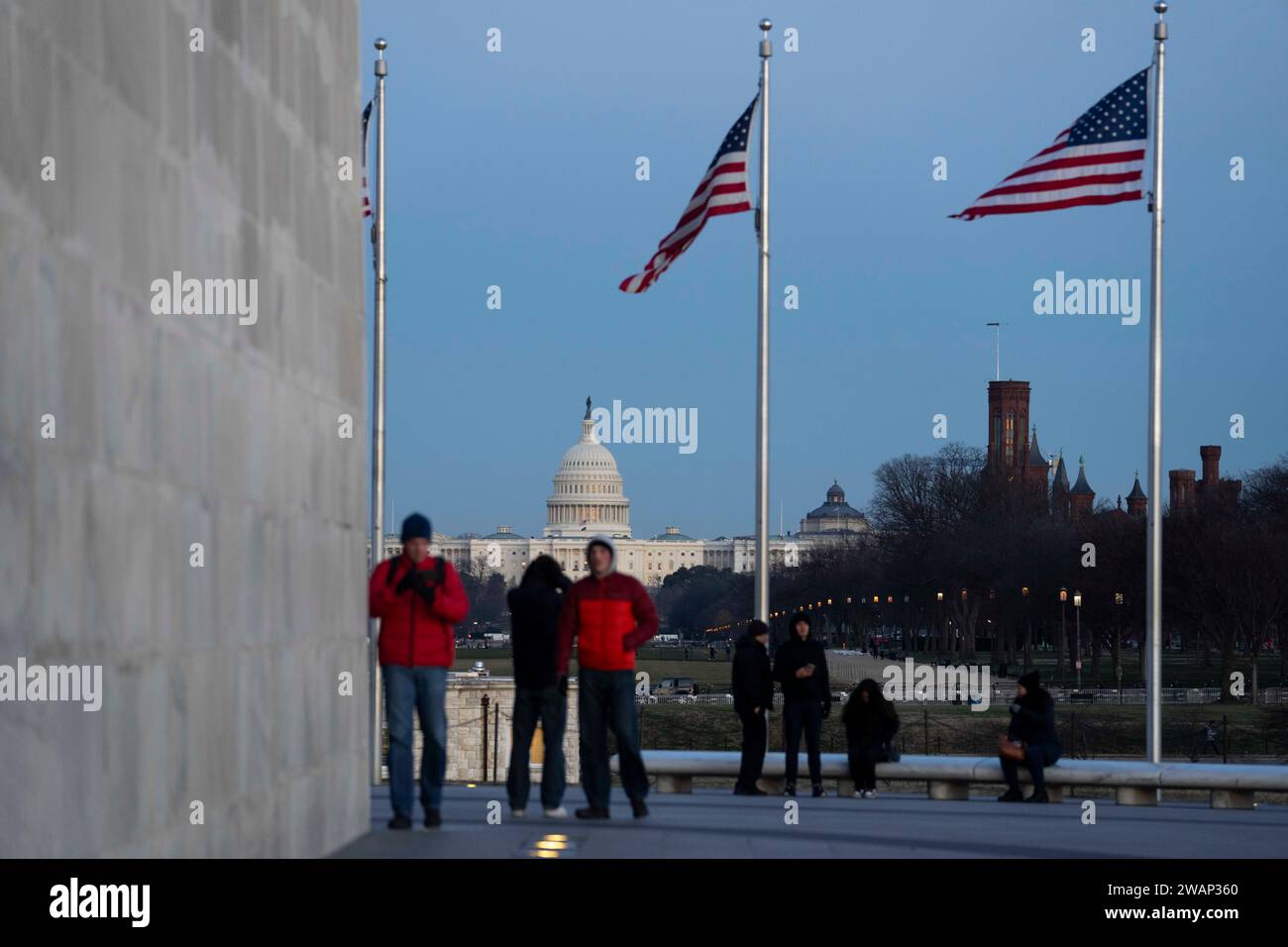 Washington, USA. Januar 2024. Dieses Foto, das am 5. Januar 2024 aufgenommen wurde, zeigt das Kapitolgebäude in Washington, DC, USA. Am Samstag feierten die Vereinigten Staaten den dreijährigen Jahrestag des Aufstands am 6. Januar 2021, bei dem ein wütender Mob das Kapitol stürmte. Quelle: Liu Jie/Xinhua/Alamy Live News Stockfoto