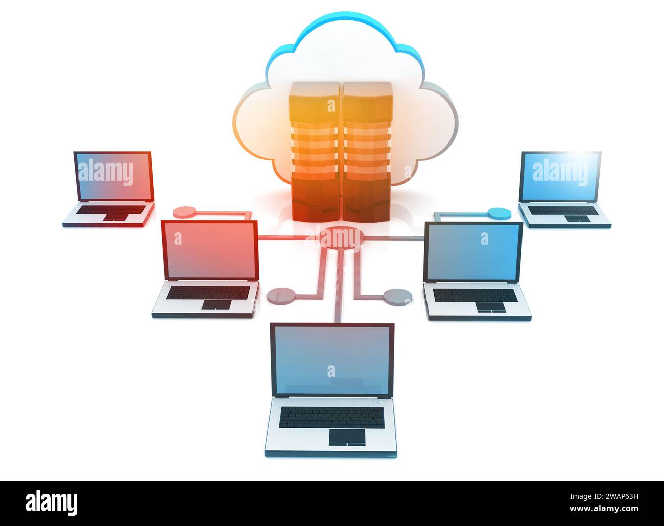 Cloud-Computing-Netzwerk. 3D-Abbildung Stockfoto
