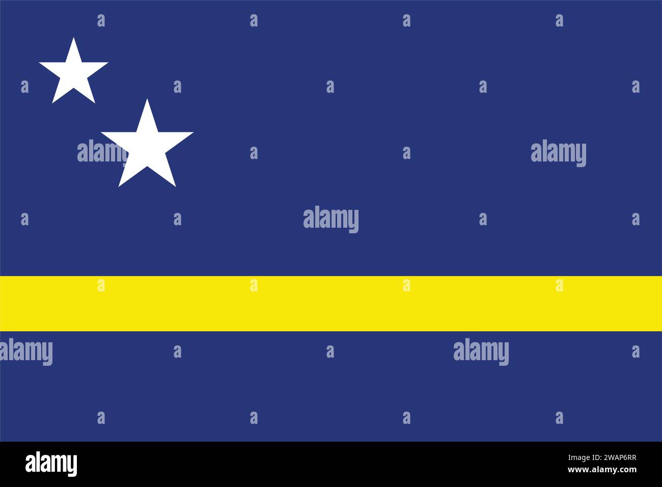 Hohe detaillierte Flagge von Curacao. Nationale Flagge von Curacao. Südamerika. 3D-Abbildung. Stock Vektor