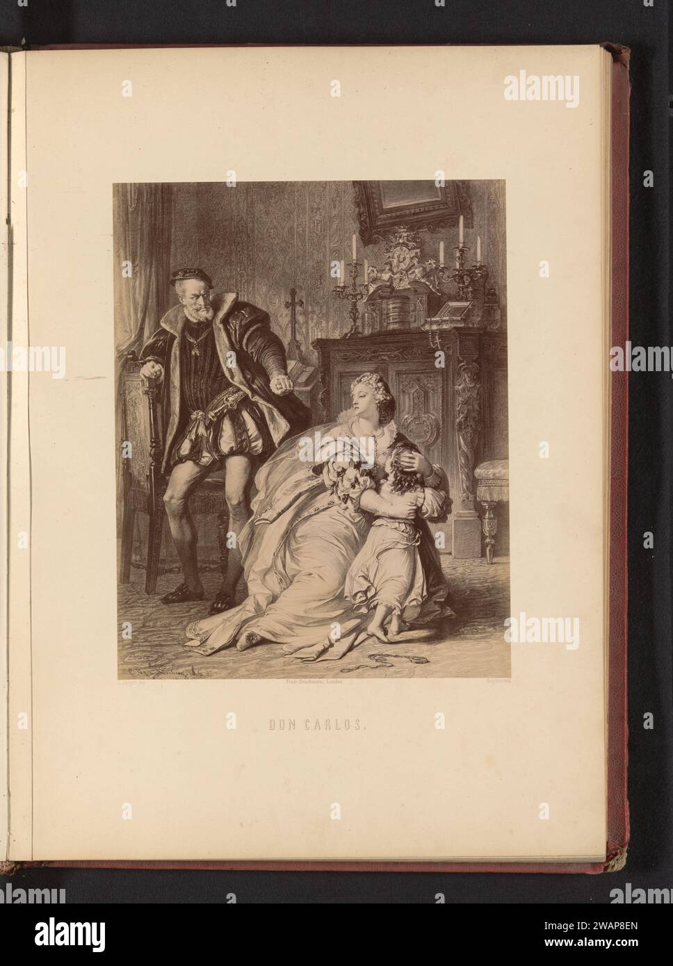Fotoproduktion einer Zeichnung einer Szene von Don Carlos von Friedrich Schiller, von Carl Jaeger, Friedrich Bruckmann, nach Carl Jaeger, um 1870 - in oder vor ca. 1875 Fotografie London (möglicherweise) fotografischer Trägeralbumendruck streitbar, Argument. Familienleben zu Hause Stockfoto