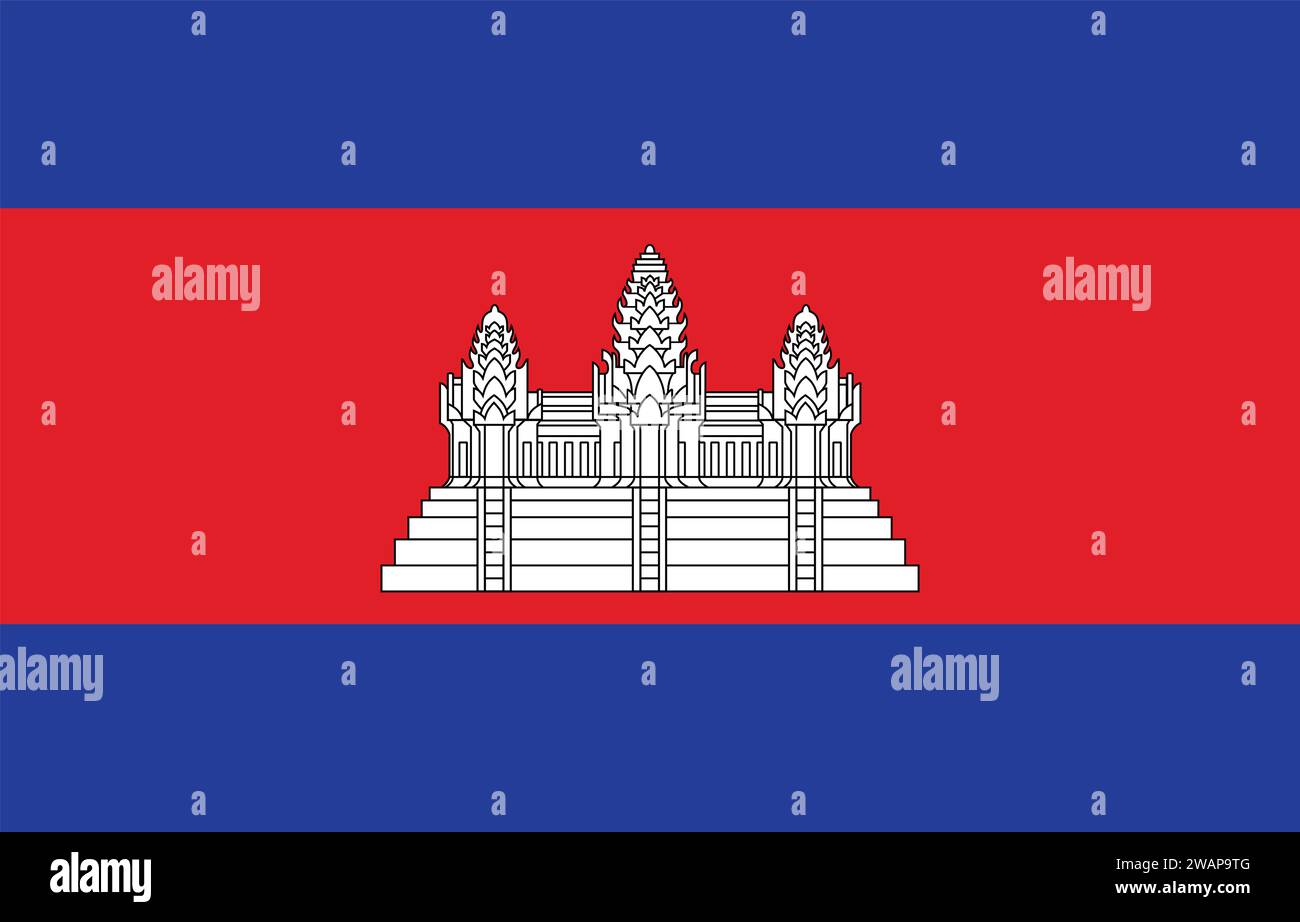 Hohe detaillierte Flagge von Kambodscha. Nationale kambodschanische Flagge. Asien. 3D-Abbildung. Stock Vektor