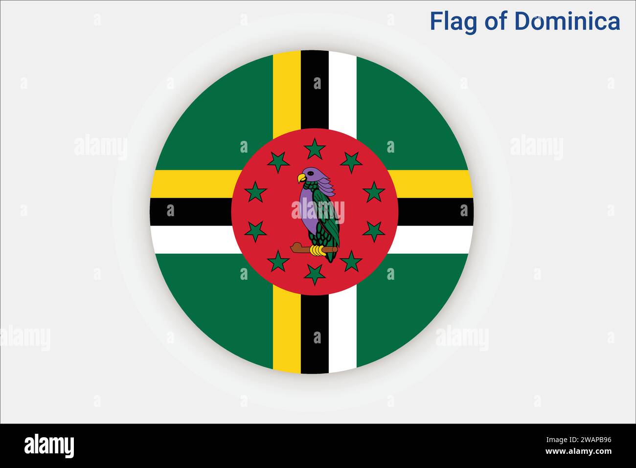 Hohe detaillierte Flagge von Dominica. Nationale Dominica-Flagge. Nordamerika. 3D-Abbildung. Stock Vektor