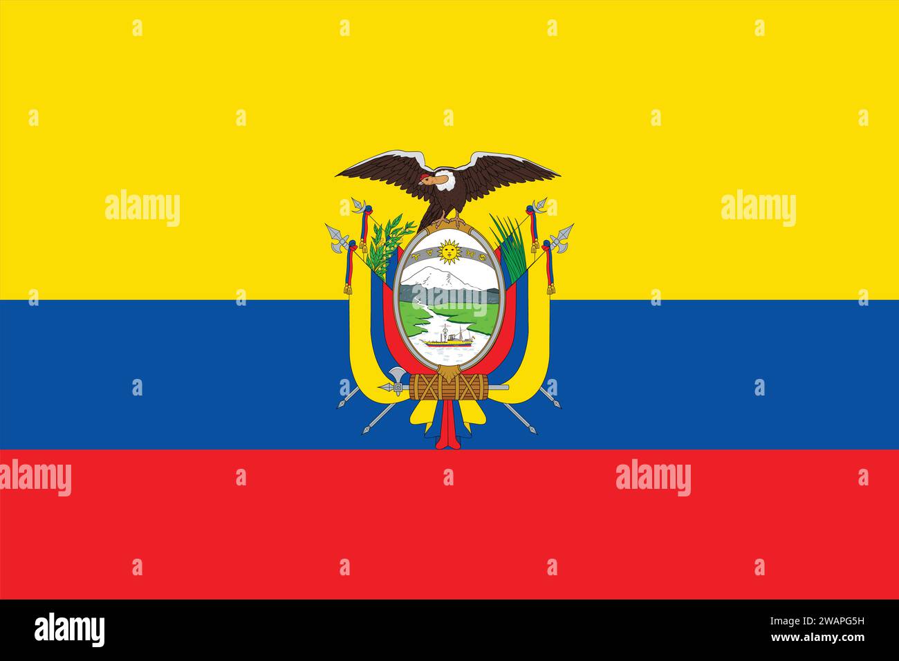Hohe detaillierte Flagge von Ecuador. Nationale Flagge Ecuadors. Südamerika. 3D-Abbildung. Stock Vektor