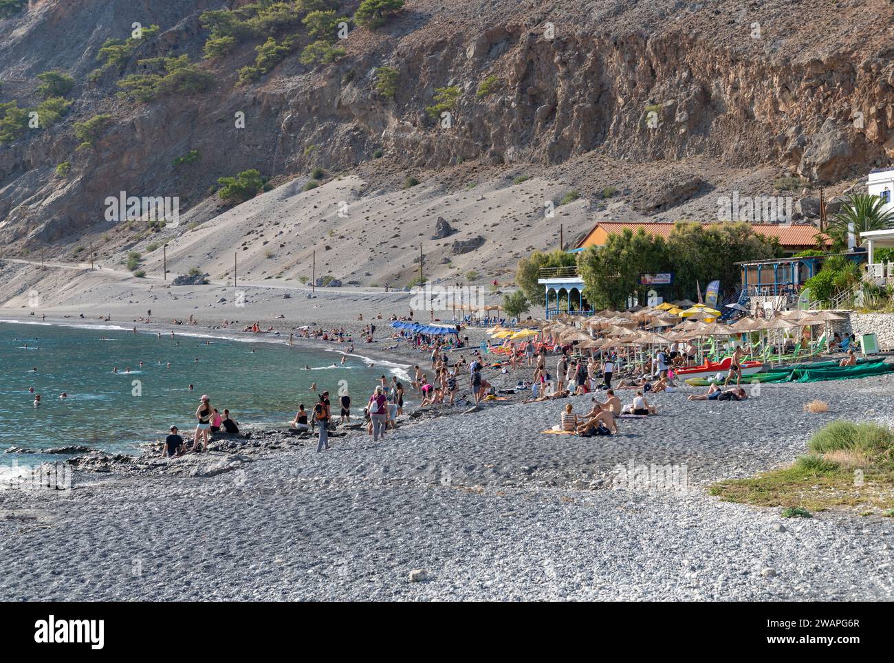 Ein Bild vom Strand von Agia Roumeli. Stockfoto