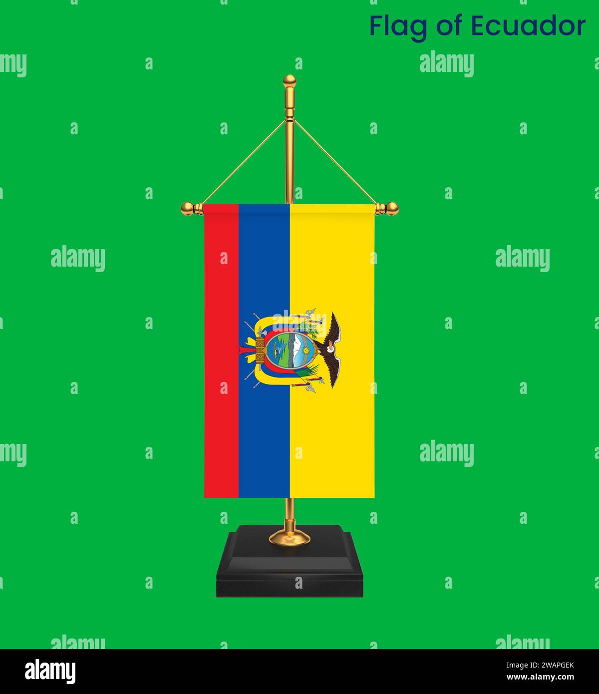 Hohe detaillierte Flagge von Ecuador. Nationale Flagge Ecuadors. Südamerika. 3D-Abbildung. Stockfoto