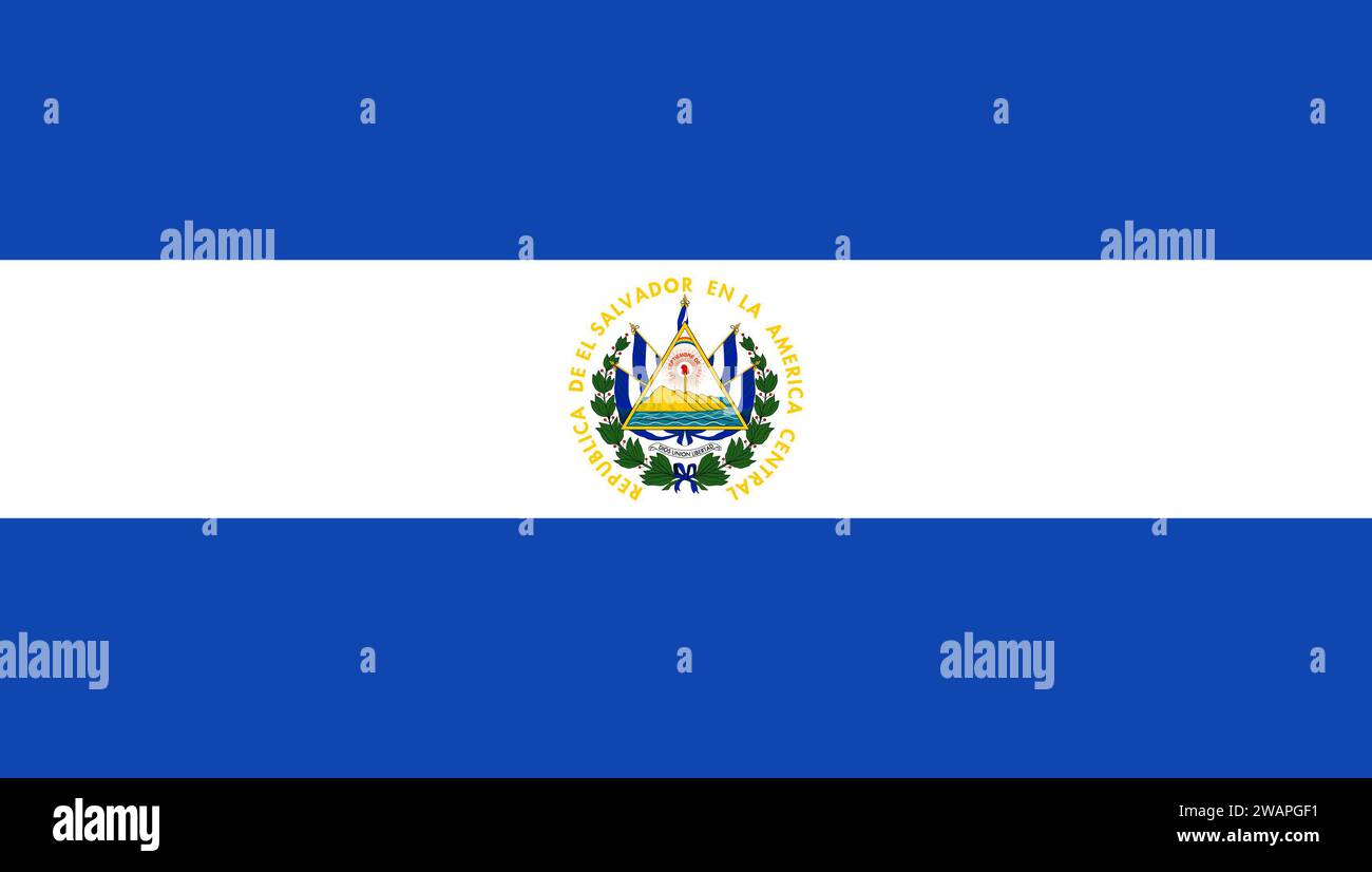 Hohe detaillierte Flagge von El Salvador. Nationale Flagge El Salvador. Nordamerika. 3D-Abbildung. Stockfoto