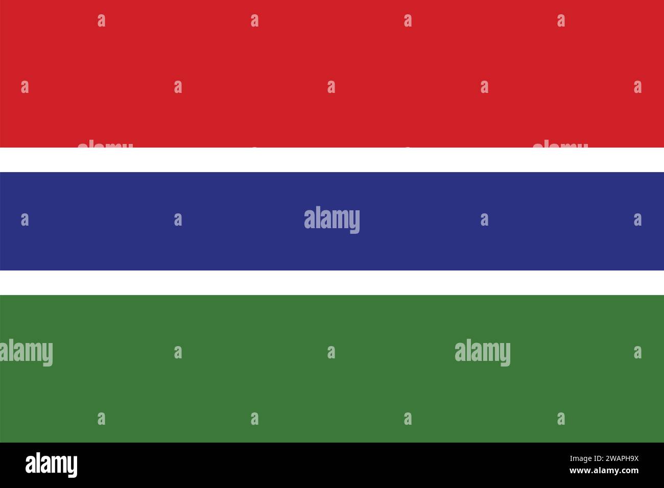 Hochdetaillierte Flagge von Gambia. Nationale Flagge Gambias. Afrika. 3D-Abbildung. Stock Vektor