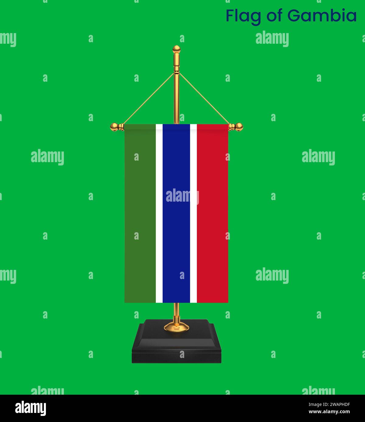 Hochdetaillierte Flagge von Gambia. Nationale Flagge Gambias. Afrika. 3D-Abbildung. Stockfoto