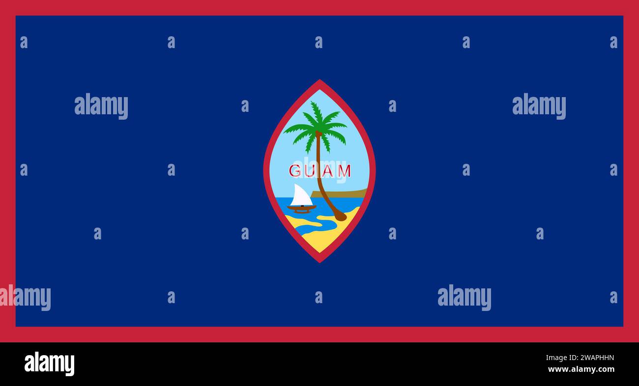 Detaillierte Flagge von Guam. Nationalflagge Guam. Ozeanien. 3D-Abbildung. Stockfoto