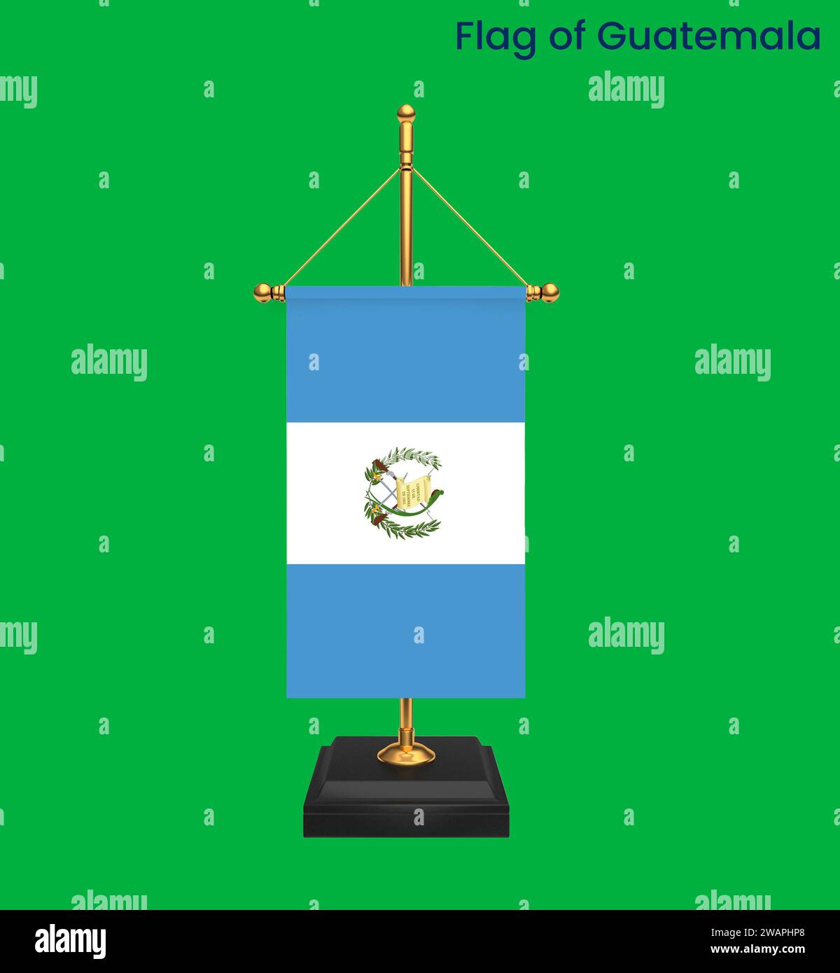 Hohe detaillierte Flagge von Guatemala. Nationalflagge Guatemalas. Nordamerika. 3D-Abbildung. Stockfoto