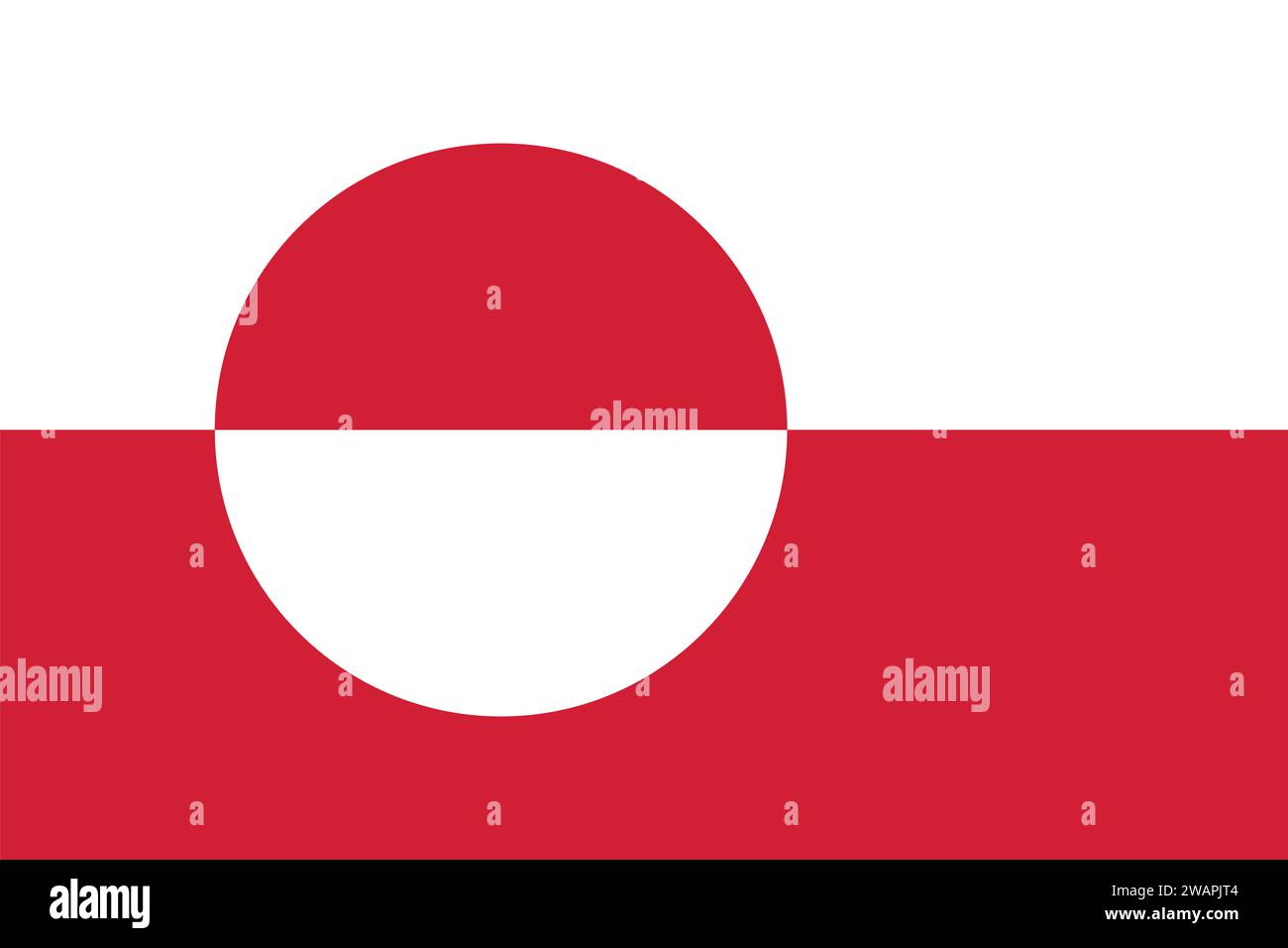 Hochdetaillierte Flagge von Grönland. Grönländische Nationalflagge. Nordamerika. 3D-Abbildung. Stock Vektor