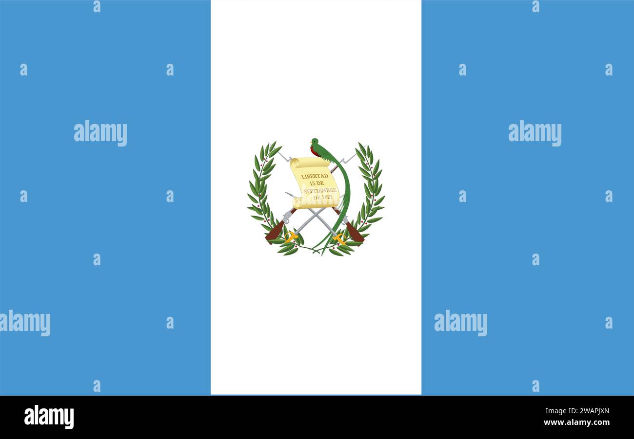Hohe detaillierte Flagge von Guatemala. Nationalflagge Guatemalas. Nordamerika. 3D-Abbildung. Stock Vektor