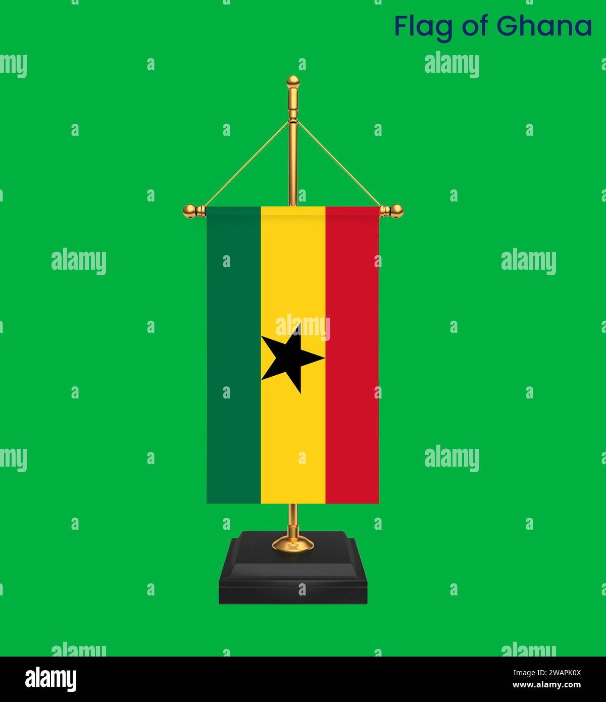 Hochdetaillierte Flagge Ghanas. Nationalflagge Ghanas. Afrika. 3D-Abbildung. Stockfoto