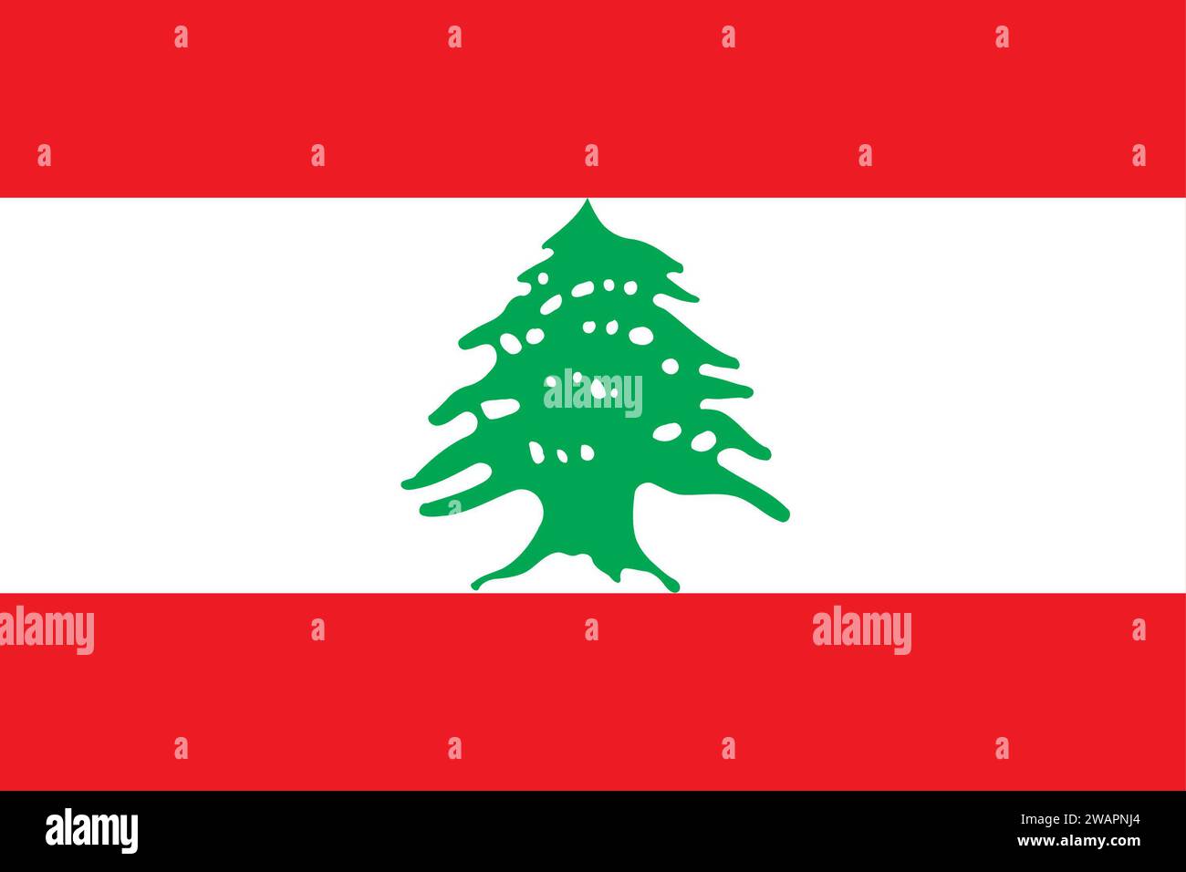 Hochdetaillierte Flagge des Libanon. Nationale libanesische Flagge. Asien. 3D-Abbildung. Stockfoto