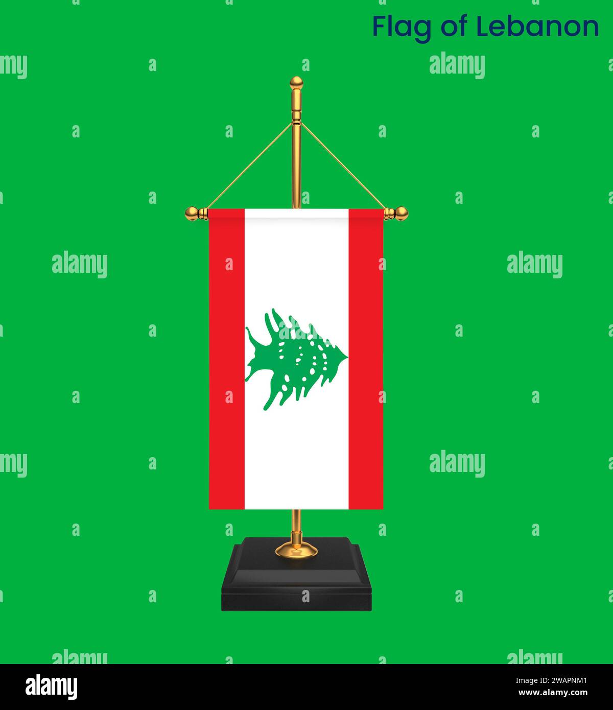 Hochdetaillierte Flagge des Libanon. Nationale libanesische Flagge. Asien. 3D-Abbildung. Stockfoto