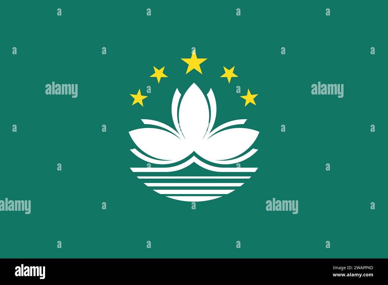 Detaillierte Flagge von Macau. Nationalflagge von Macau. Asien. 3D-Abbildung. Stock Vektor