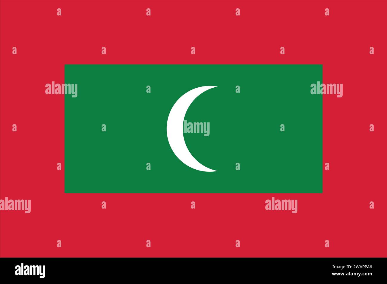 Detaillierte Flagge der Malediven. Nationale maledivische Flagge. Asien. 3D-Abbildung. Stock Vektor