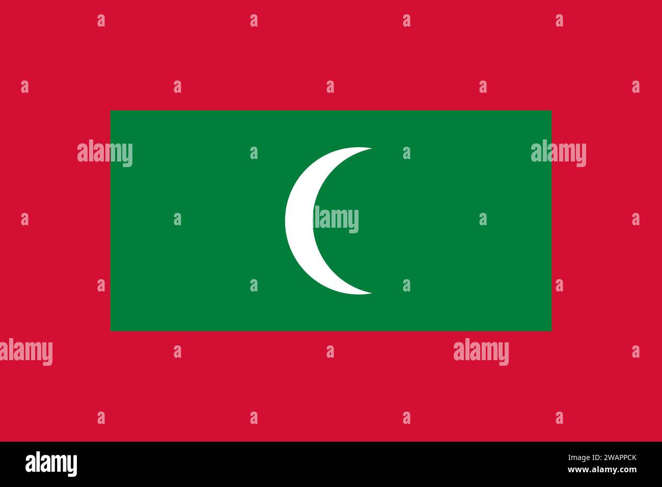 Detaillierte Flagge der Malediven. Nationale maledivische Flagge. Asien. 3D-Abbildung. Stockfoto