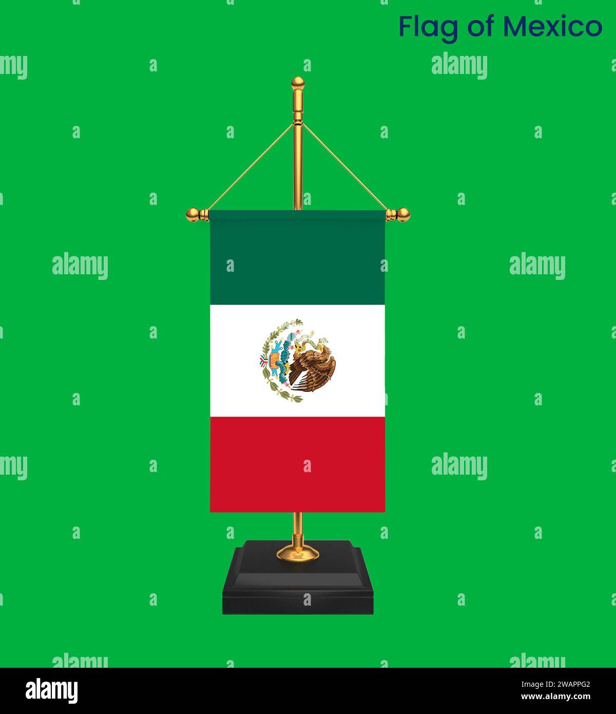 Detaillierte Flagge von Mexiko. Mexikanische Nationalflagge. Europa. 3D-Abbildung. Stockfoto