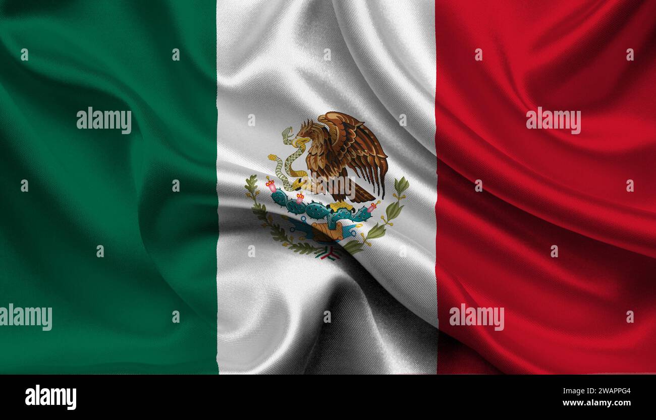 Detaillierte Flagge von Mexiko. Mexikanische Nationalflagge. Europa. 3D-Abbildung. Stockfoto