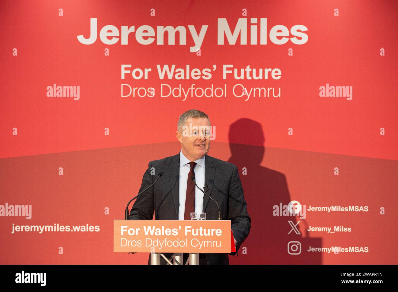 Start der Jeremy Miles Kampagne, um der nächste Führer der walisischen Labour und erster Minister von Wales zu werden. IQ Building, UWTSD Campus, Swansea 6. Januar 2024 Stockfoto