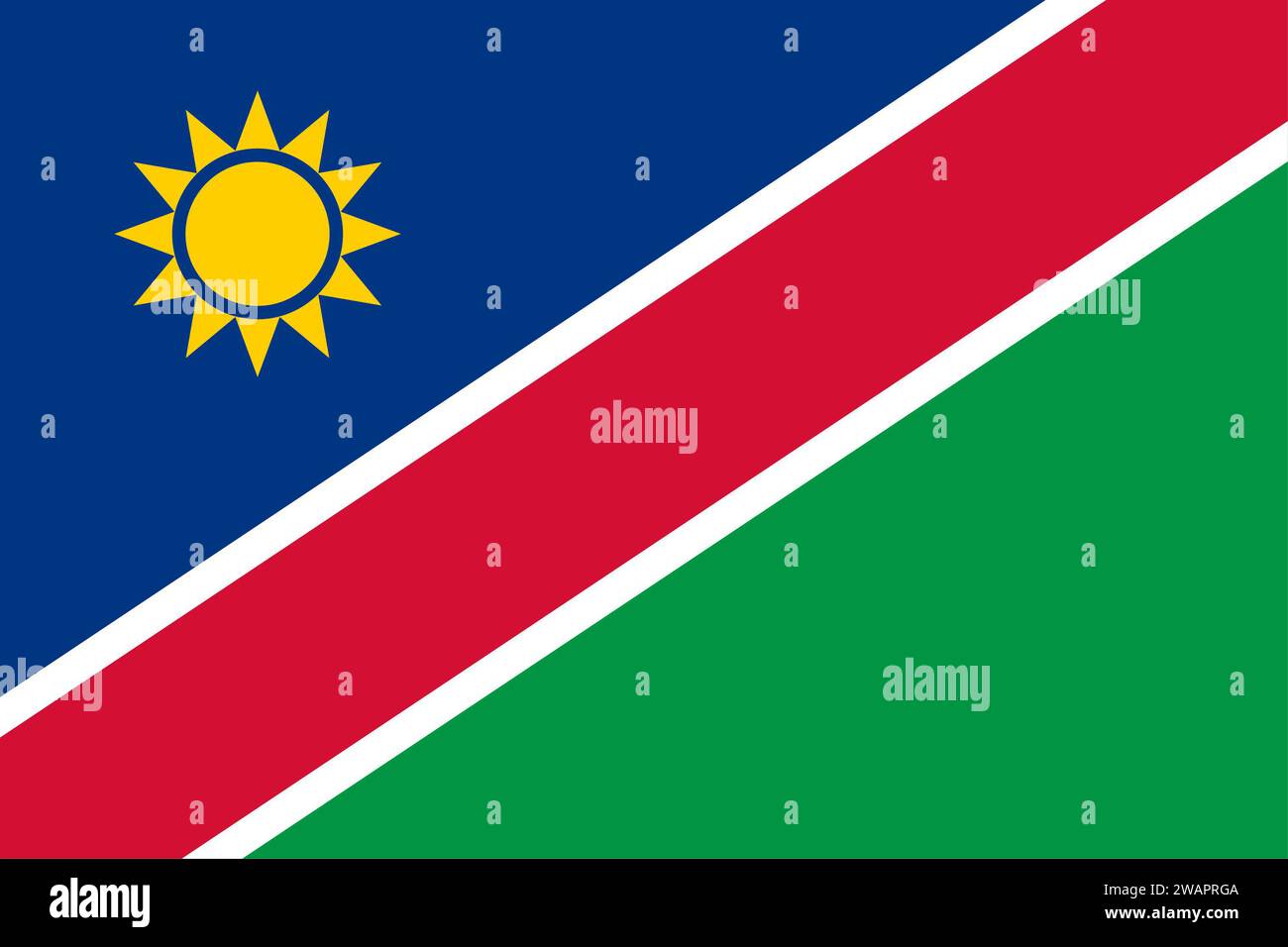 Detaillierte Flagge Namibias. Namibische Nationalflagge. Afrika. 3D-Abbildung. Stockfoto