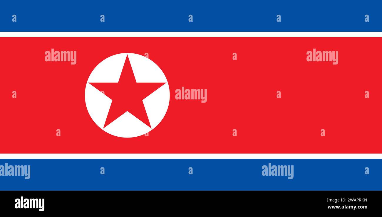 Hochdetaillierte Flagge Nordkoreas. Nationale nordkoreanische Flagge. Asien. 3D-Abbildung. Stockfoto