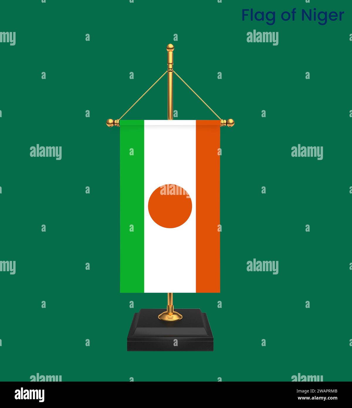Detaillierte Flagge von Niger. Nationalflagge Niger. Afrika. 3D-Abbildung. Stockfoto