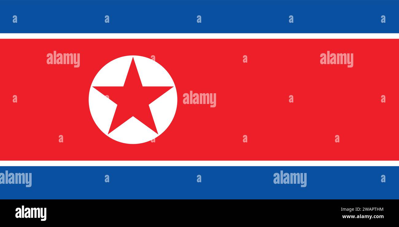 Hochdetaillierte Flagge Nordkoreas. Nationale nordkoreanische Flagge. Asien. 3D-Abbildung. Stock Vektor