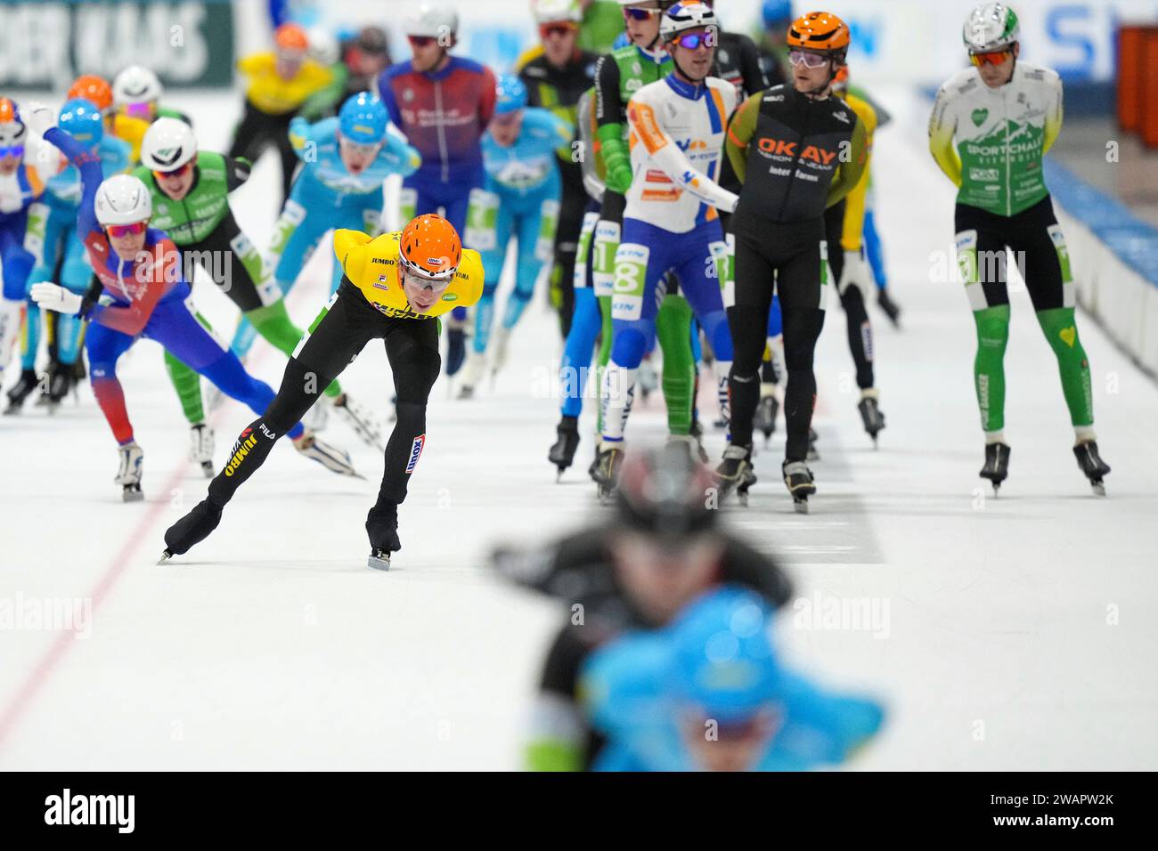 Leeuwarden, Niederlande. Januar 2024. LEEUWARDEN, NIEDERLANDE - 1. JANUAR: Jorrit Bergsma während des NK-Marathons am 1. Januar 2024 in Leeuwarden, Niederlande. (Foto: Douwe Bijlsma/Orange Pictures) Credit: dpa/Alamy Live News Stockfoto