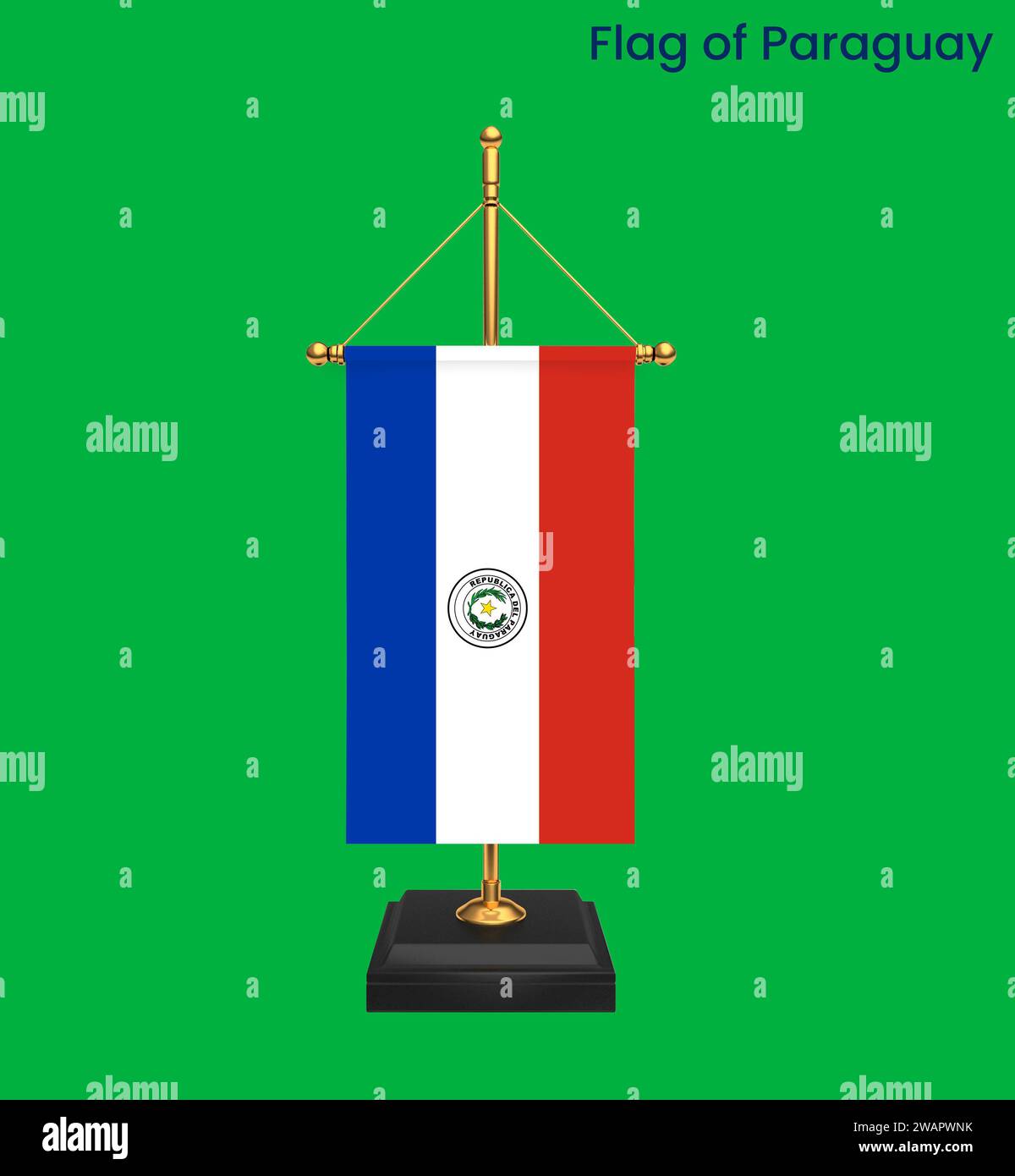 Hohe detaillierte Flagge von Paraguay. Nationale Flagge Paraguays. Südamerika. 3D-Abbildung. Stockfoto