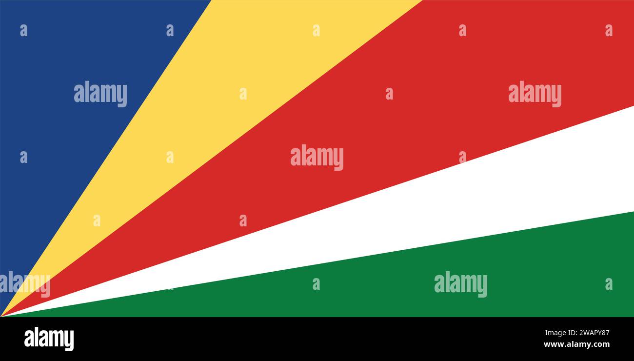 Hohe detaillierte Flagge der Seychellen. Nationale Flagge der Seychellen. Afrika. 3D-Abbildung. Stock Vektor