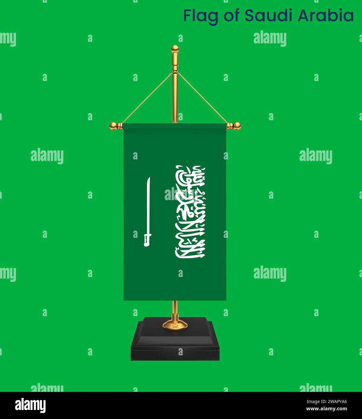 Hochdetaillierte Flagge Saudi-Arabiens. Nationale Flagge Saudi-Arabiens. Asien. 3D-Abbildung. Stockfoto