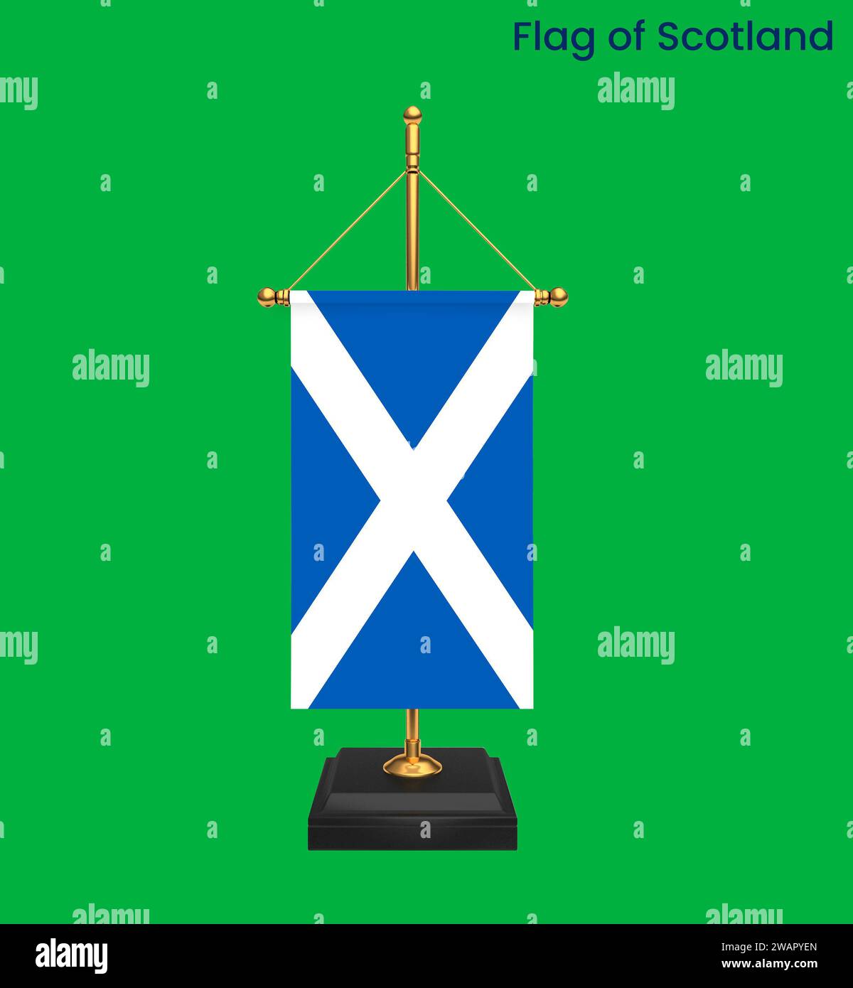 Hochdetaillierte Flagge von Schottland. Schottische Nationalflagge. Europa. 3D-Abbildung. Stockfoto