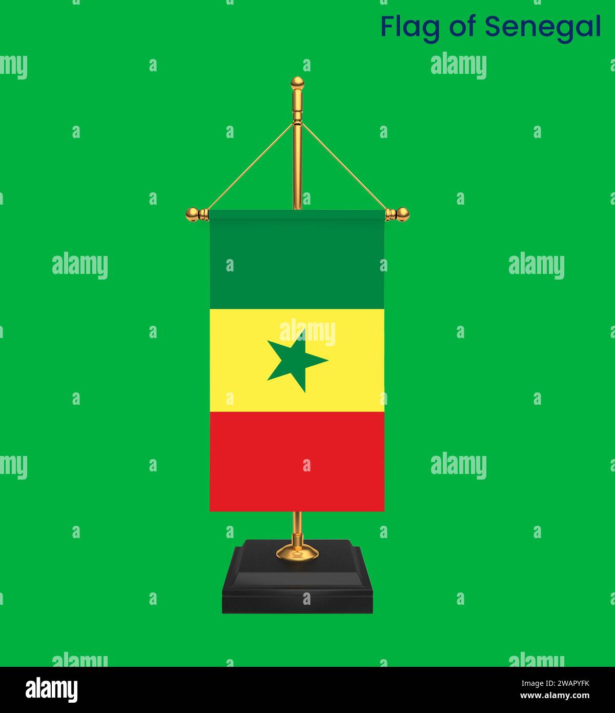 Detaillierte Flagge von Senegal. Nationale Senegalflagge. Afrika. 3D-Abbildung. Stockfoto