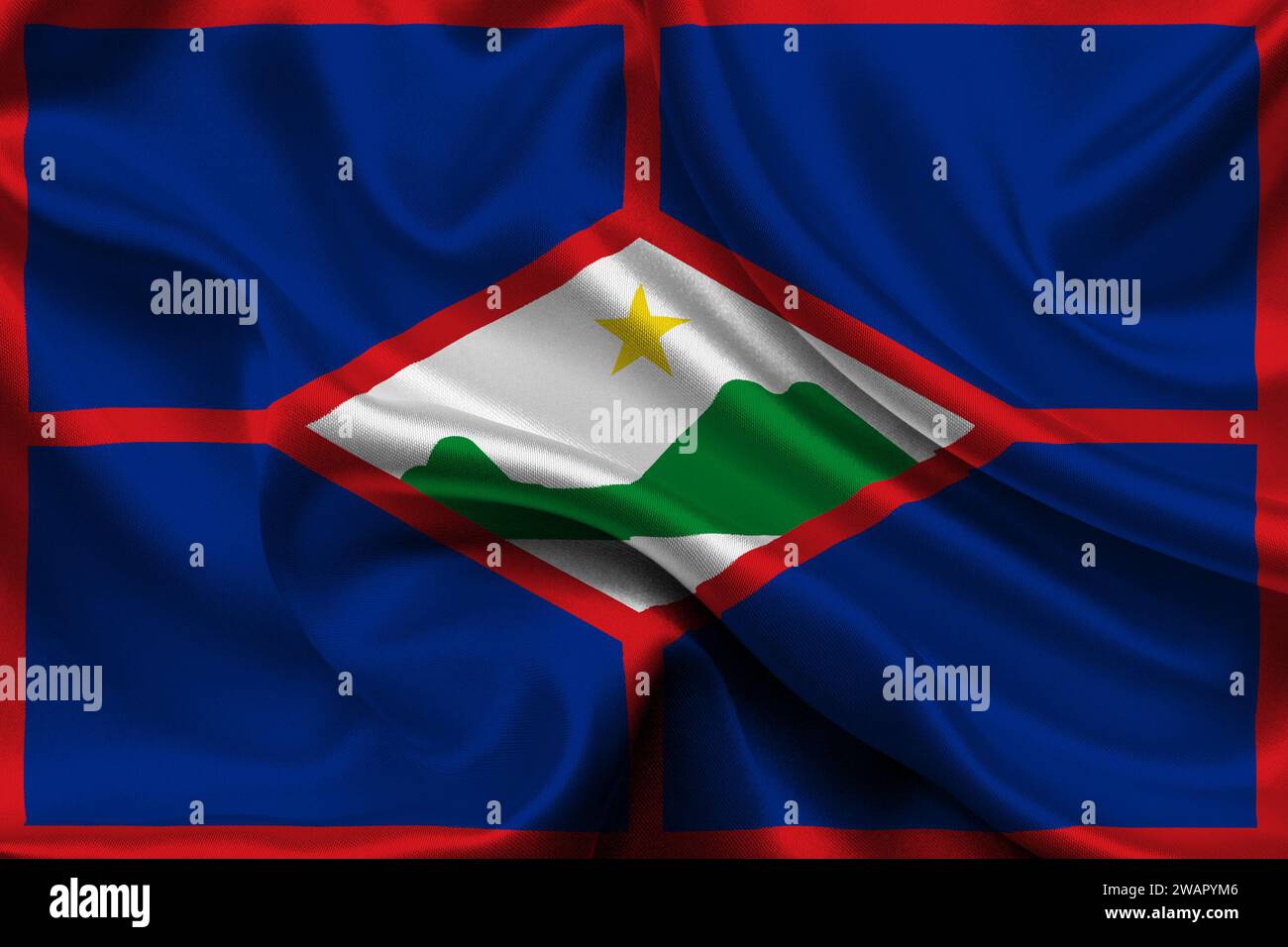 Hohe detaillierte Flagge des heiligen Eustatius. National St. Eustatius-Flagge. Südamerika. 3D-Abbildung. Stockfoto