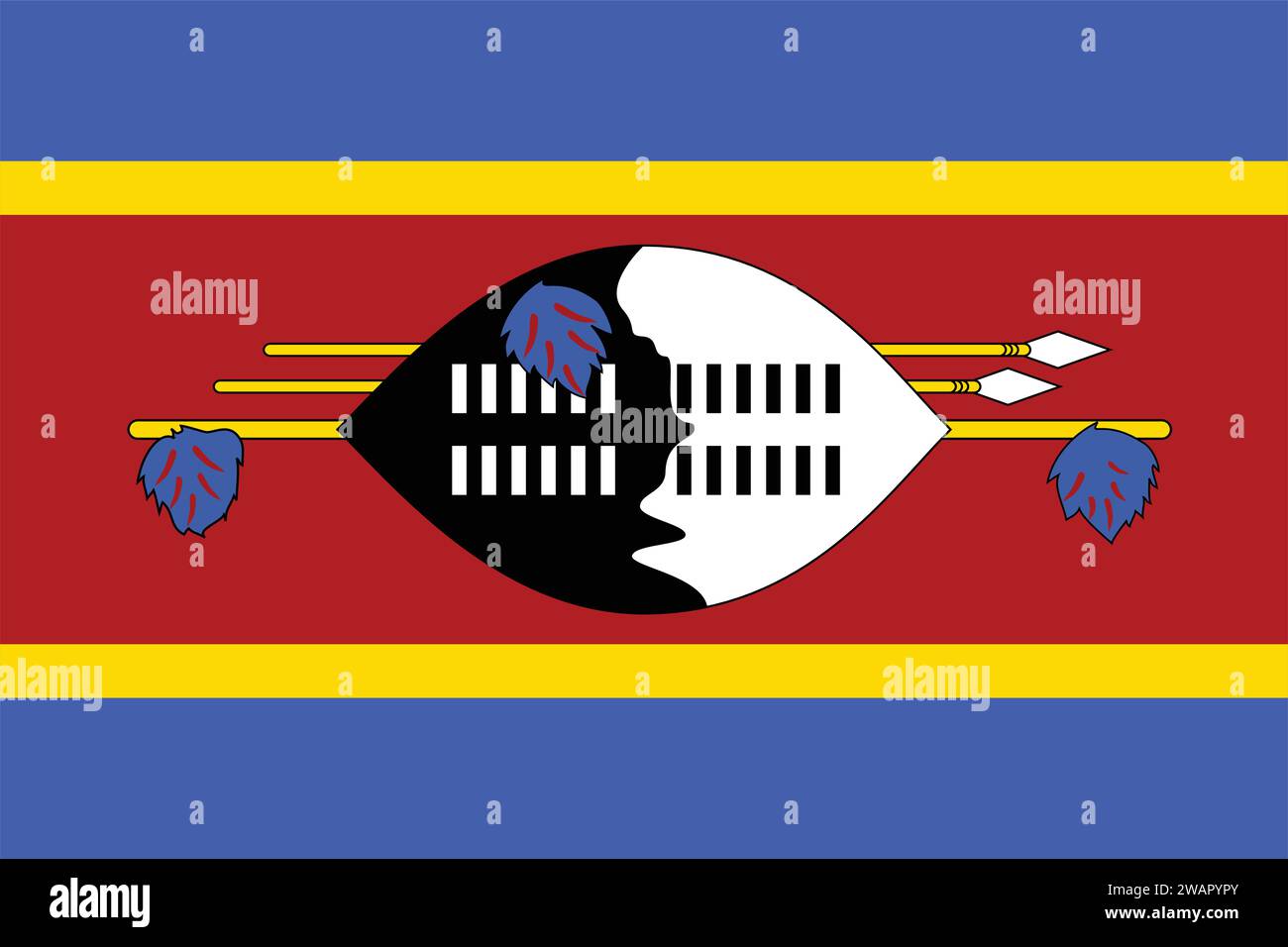 Hohe detaillierte Flagge von Swasiland. Nationale Flagge Swasilands. Afrika. 3D-Abbildung. Stock Vektor